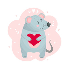 Cute mouse with heart in paws
