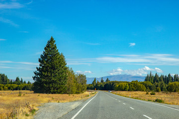 asphalt road through Canterbury region of New Zealand