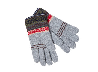 Knitted gloves with ornament isolated on white backgrond