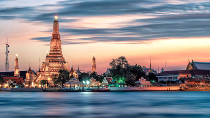 Wat Arun temple at sunset in Bangkok, Thailand