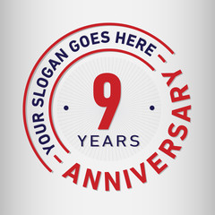 9 years anniversary logo template. Nine years celebrating logotype. Vector and illustration.