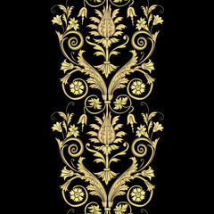 Design element of flowers. Baroque ornament. Golden leaves and flowers. Vector print. - 292528211