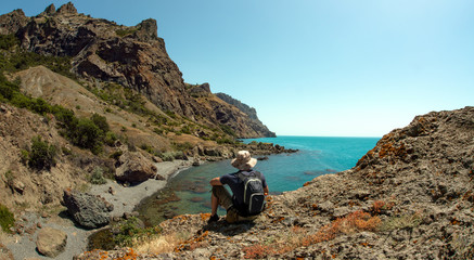 hiker on beauty landscape Crimea background