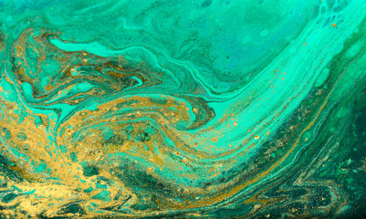 Green and gold ripples abstract background.