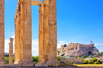 Olympian Zeus temple in summer, Athens, Greece. It is one of top landmarks of Athens. Great columns...