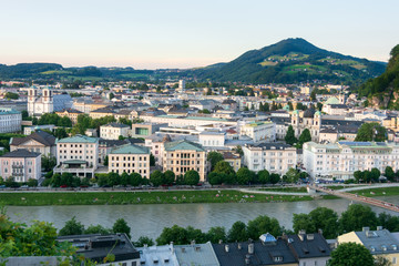 Fototapeta na wymiar Salzburg historic center and old town from the Kapuzinerberg Hill