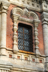 Window of an old Russian church in the central part of Russia in the Lipetsk region in the village of Berezovka.