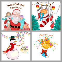 Set of winter Christmas cards. Four different vector designs