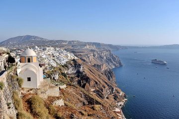 Traditional Christian churches of white color on the Greek islands in the Aegean.