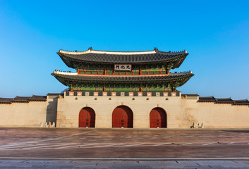 The gate of Gyeongbokgung Palace on blue sky background Photo taken on january 3, 2017  in Seoul South Korea © kampon