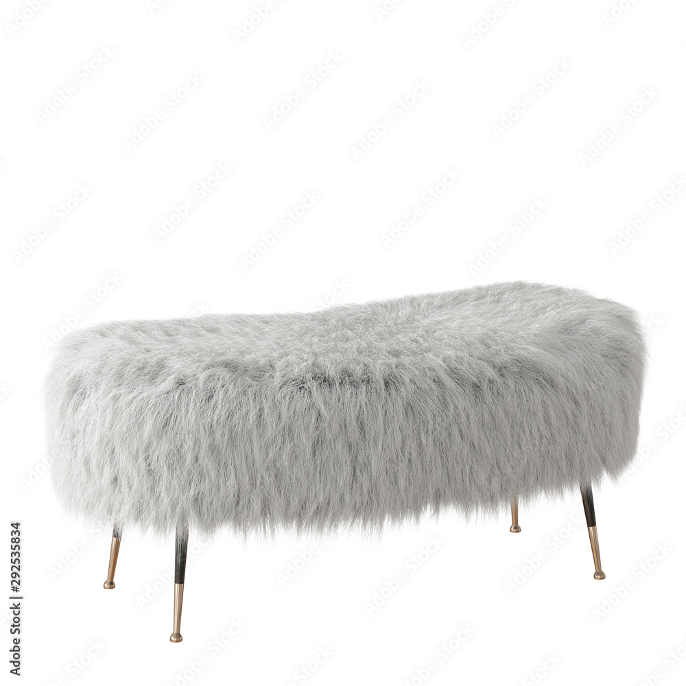 Poster beautiful white fluffy bench made of wool on an isolated background. 3d rendering