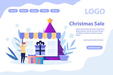 New Year, Christmas shopping.Christmas sale and offers.Flat vector illustration isolated on white background. Can use for web banner, infographics, web page.