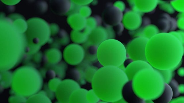 3D animation of green growing molecule structure to the camera