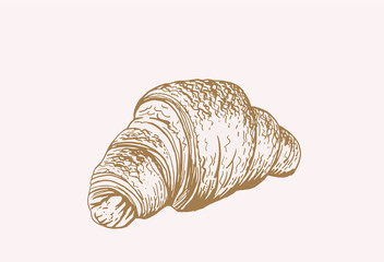 Graphical vintage croissant ,vector illustration,sepia