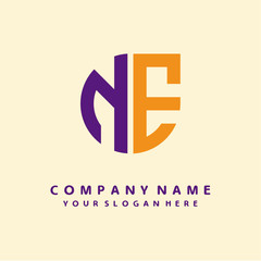 initial letter NE logo purple, orange. Monogram Vector Logo