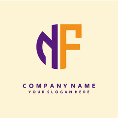 initial letter NF logo purple, orange. Monogram Vector Logo
