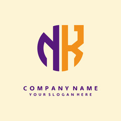 Obraz premium initial letter NK logo purple, orange. Monogram Vector Logo