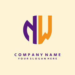 initial letter NW logo purple, orange. Monogram Vector Logo