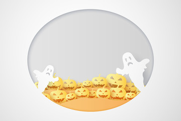 Halloween pumpkin and ghost, paper art style