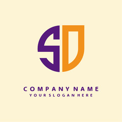 initial letter SD logo purple, orange. Monogram Vector Logo