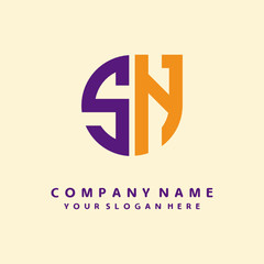 initial letter SN logo purple, orange. Monogram Vector Logo