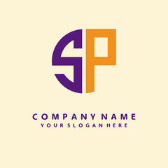initial letter SP logo purple, orange. Monogram Vector Logo