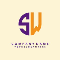 initial letter SW logo purple, orange. Monogram Vector Logo