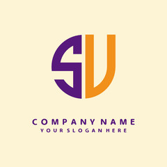 initial letter SU logo purple, orange. Monogram Vector Logo