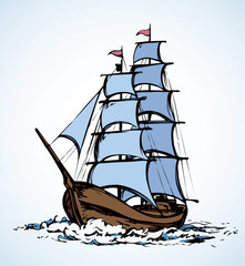 Sailing vessel. Vector drawing - obrazy, fototapety, plakaty