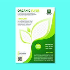 Eco Organic Flyer template with space of shilhuette of leaf for place your image