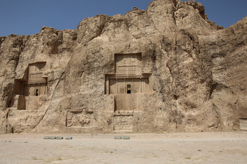 Ancient tombs of Achaemenid kings at Naqsh-e Rustam in the north of the administrative center of...