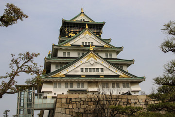 The Osaka castle, a Japanese ancient castle as symbol or landmark in Osaka, Kansai, Japan