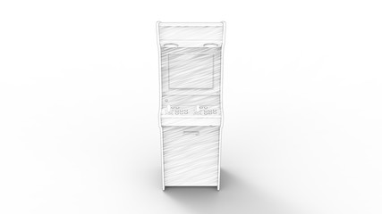3d rendering of a arcade machine line drawing isolated in white background