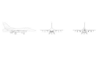 3d rendering of multiple view of a fighter jet isolated in white background