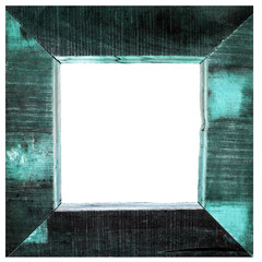 Rustic & vintage square art / picture frame - retro background, in turquoise green / blue - isolated on white, for design.