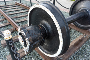 Monument to the railway wheelset. Sarapul City, Udmurt Republic, Russia.