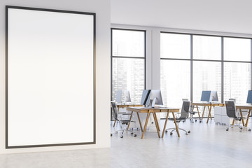 White open space office with mock up poster