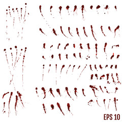 Blood blot, red drops, splatter painted art on white.