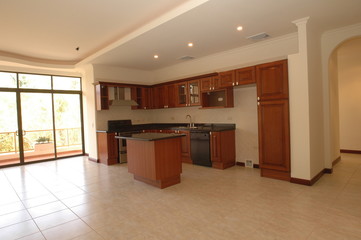 Traditional Wood Kitchen with a Black Granite Countertop