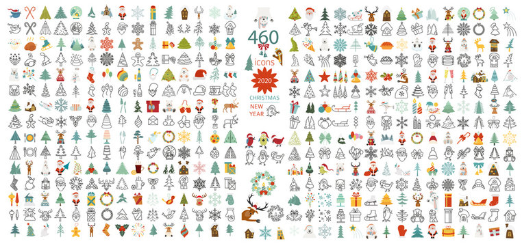 Christmas, New Year holidays icon big set. Flat style collection