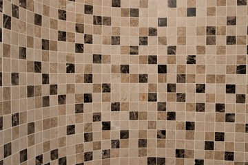 Circular wall of mosiac marble tiling; left POV.