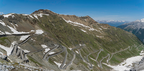 View of the Stelvio pass, picturesque road in the alps