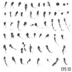 Black ink paint spots. Black watercolor stain