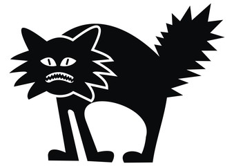 Scary cat, black silhouette, funny vector illustration