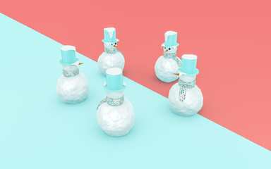 Christmas minimalist background with snowman. 2020 New year illustration.