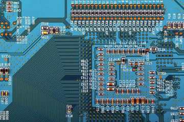 Electronic circuit board close up.
