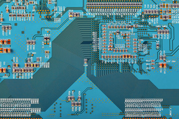 Electronic circuit board close up.