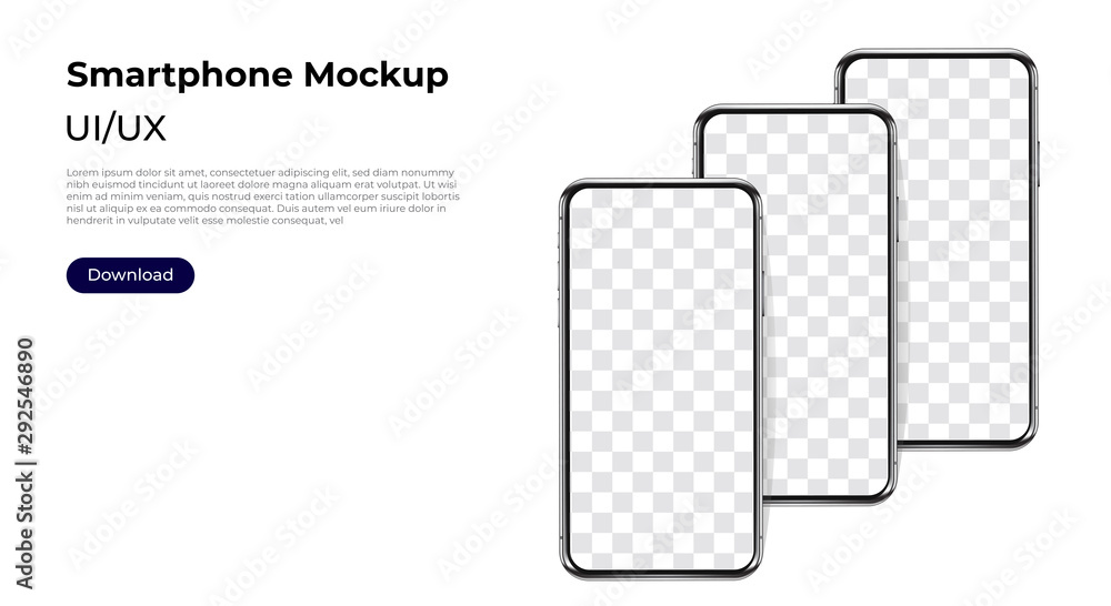 Wall mural three phones in a row realistic smartphone template mockup for user experience presentation. stylish