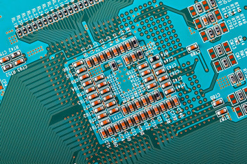 Electronic circuit board close up.