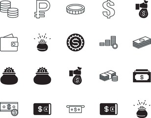 cash vector icon set such as: bills, ruble, abstract, clipart, america, forex, rub, cost, mobile, usd, reflection, shape, loan, russian, marketing, website, commercial, element, interface, economic